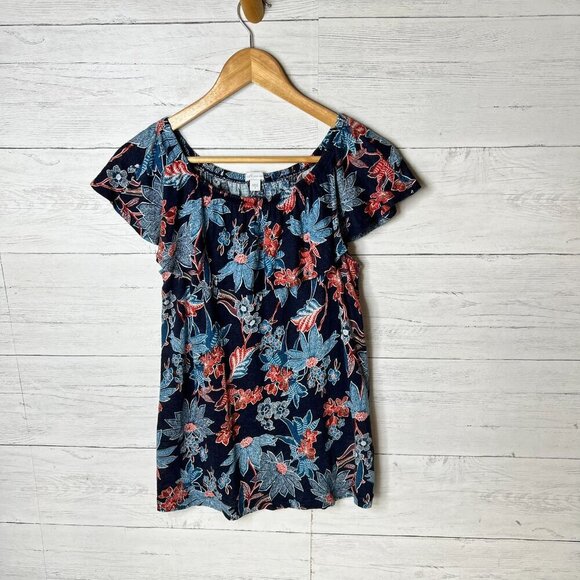 J Jill Blouse Womens Size Small Red, White & Blue Floral 100% Linen Sarasa Top - Picture 4 of 15